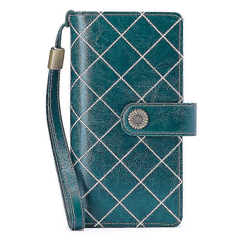 Women'S Wallet Genuine Leather Rfid Blocking Large Capacity Trifold Ladies Wallet Peacock Blue