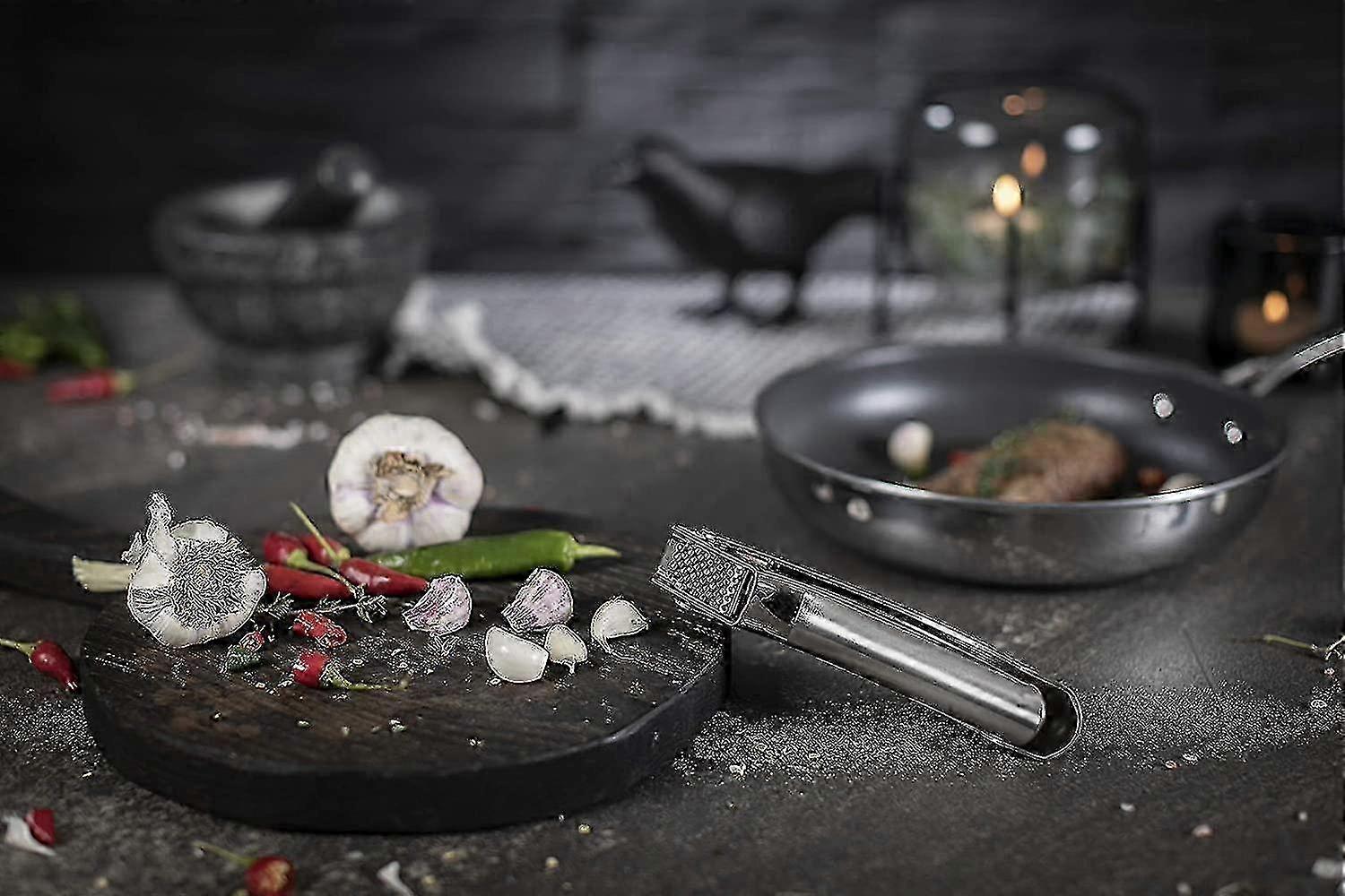 Rikon Epicurean Garlic Press, Aço Inoxidável, 6.5 X 1 X 1.5 Polegadas,