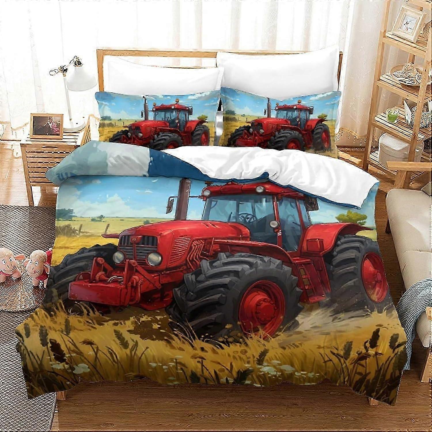 J3563 Lakan Traktor 3D-tryckt påslakan 3 stycken sovrum sängkläder sängkläder set mjuk mikrofiber med dragkedja Örngott för tonåringar och vuxna B