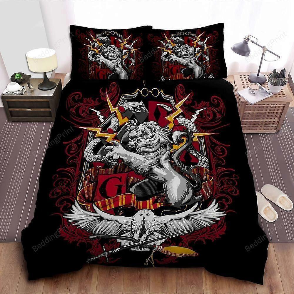 v1094 Lakan Symbol För Gryffindor Hus Lejonet Illustration Täcke Påslakan Set Mjukt 3-delat sängkläder (1 påslakan + 2 kudde shams) y1094
