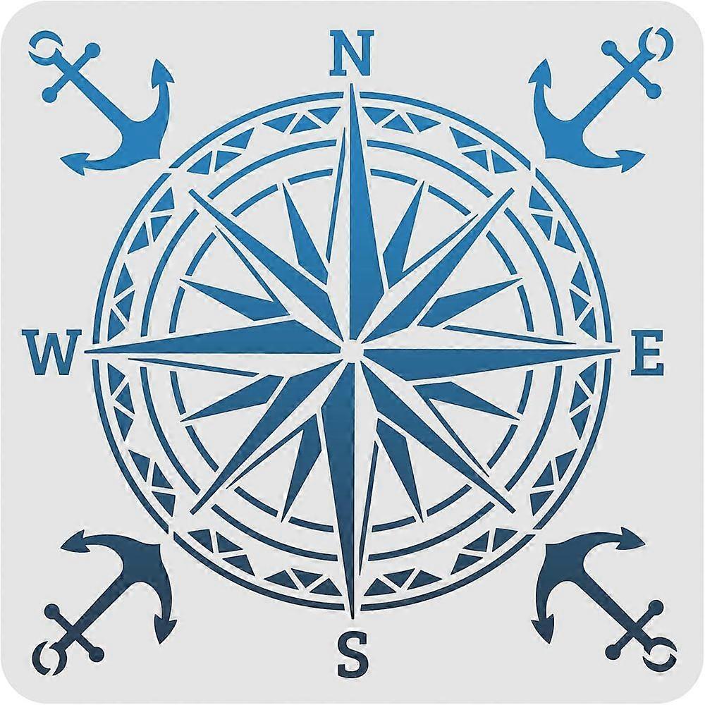 1pc Compass Stencils Template 30x30cm Plastic Compass Drawing Painting Stencils Compass Anchor Pattern Reusable Stencils for Painting on Wood Floor Wa
