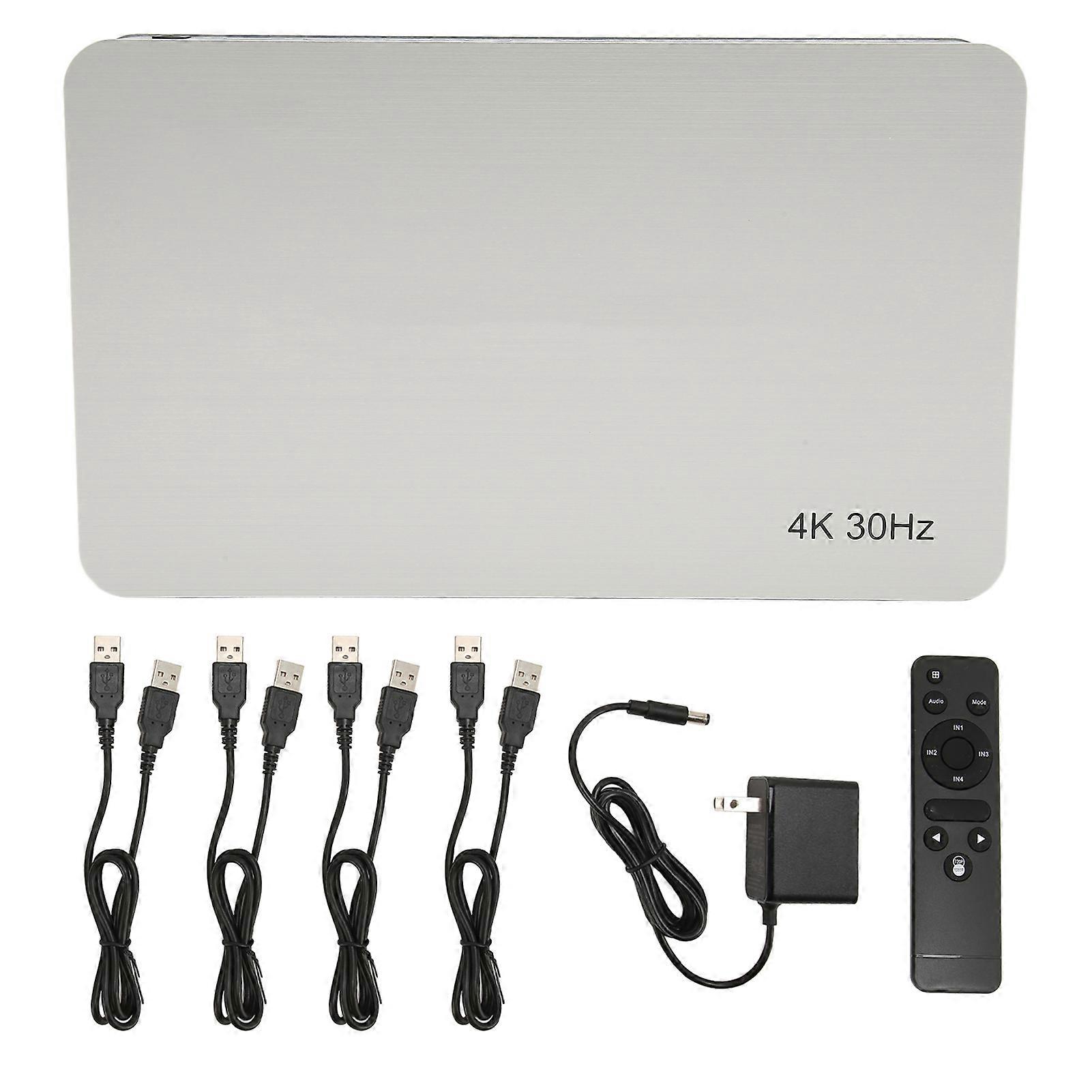 4K HDMI Multiviewer Switch - Seamless 4x1 Quad View, Plug & Play, US Plug, Pro Design