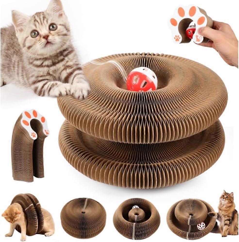 Kitty Fun Accordion Cardboard Scratcher Cat Toy, Interactive Scratching Board with Ball for Claw Grinding, Play & Rest