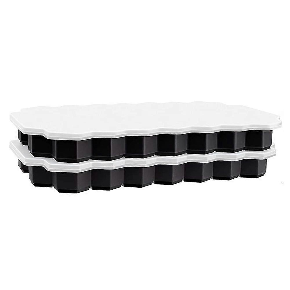 Silicone Ice Cube Tray Pack of 2 37 Compartments with Lid Ice Cube Tray BPA-Free Ice Cube Tray for Beer Cocktails Whisky (Black)