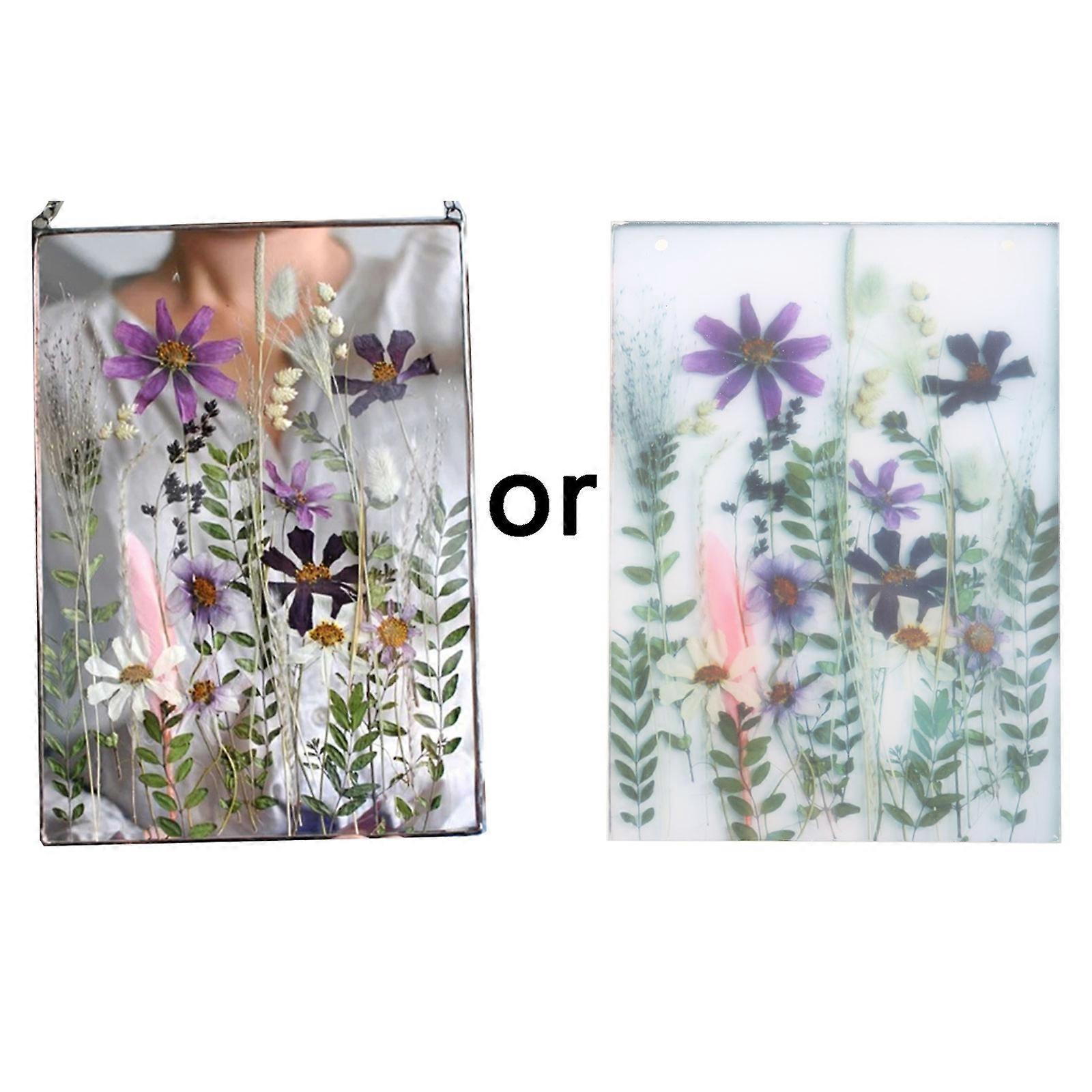 Acrylic Frame Pressed Flowers Hanging Picture Artificial Dried Plants Wall Pendant with Chain Kids Art Photo Display Gallery Decor