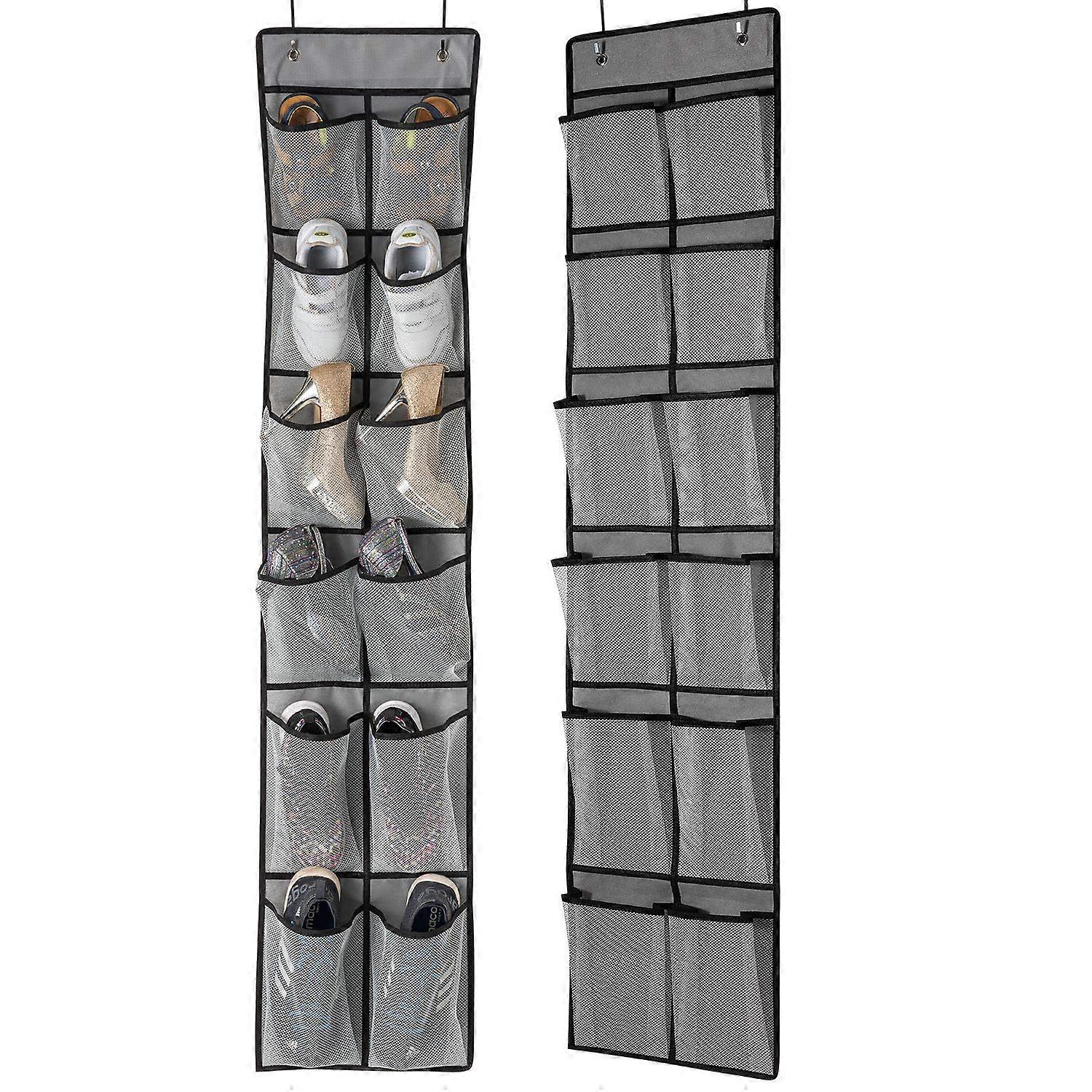 2 Pack Mesh Pockets Hanging Shoe Organizer with Washable and Breathable Design for Over The Door or Closet, 57.5×12.6 Inch