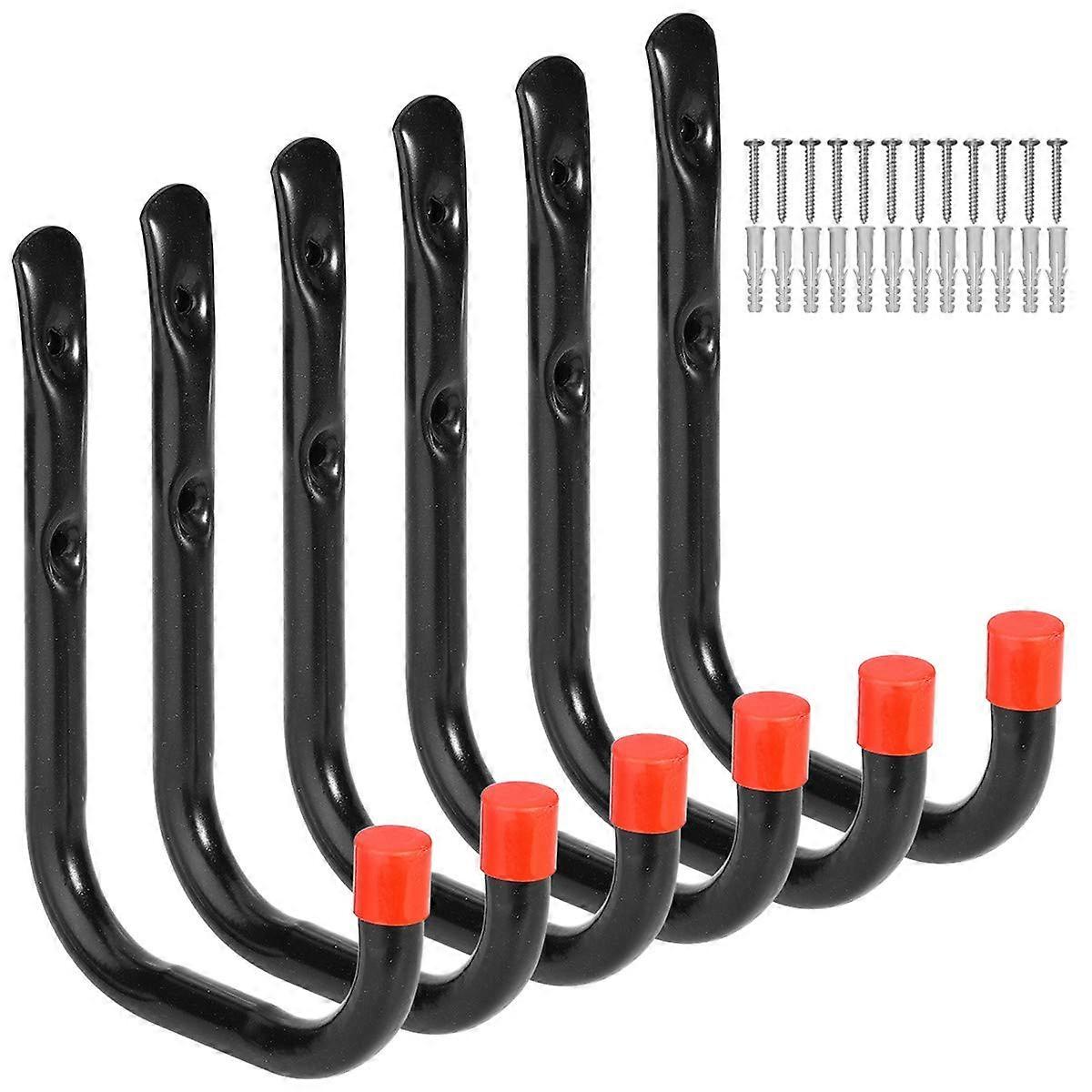 6 Pcs 5.5" Medium J Hook Wall Mount Garage Hooks Organizer for Ladders, Bikes, Tools