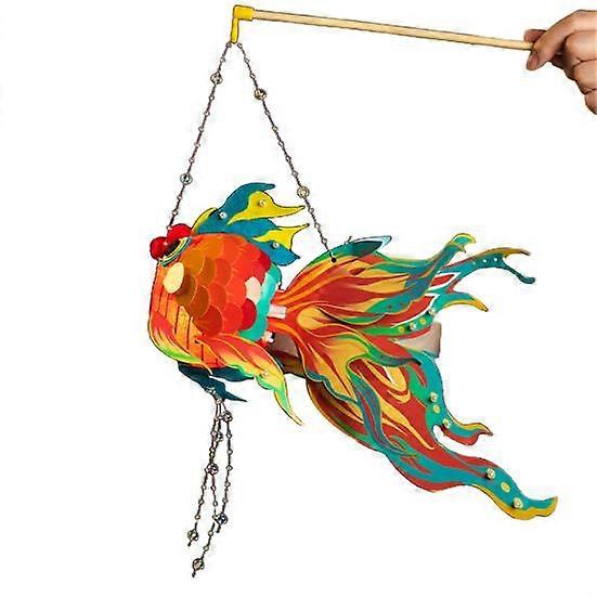1 Set Goldfish Paper Lantern with Pole Battery Operated DIY Handmade Chinese New Year Mid-Autumn Festival Fish Night Light Material Bag Children Gift