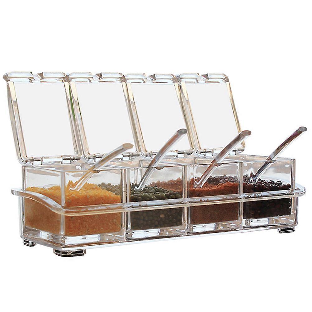 Spice Jars Transparent Spice Containers Kitchen Spice Jar with 4 Serving Spoons Spice Bottle Seasoning Box Set