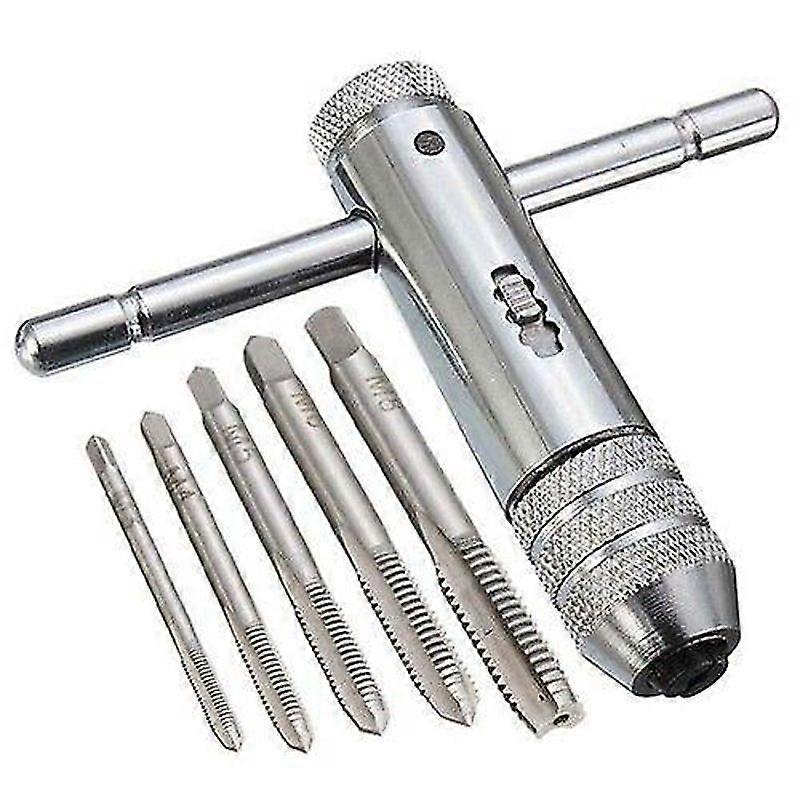 Ratchet Tap Wrench M3 - M8 Forward Reverse Lock With Screw Thread Plug Tap .(silver)(6pcs)