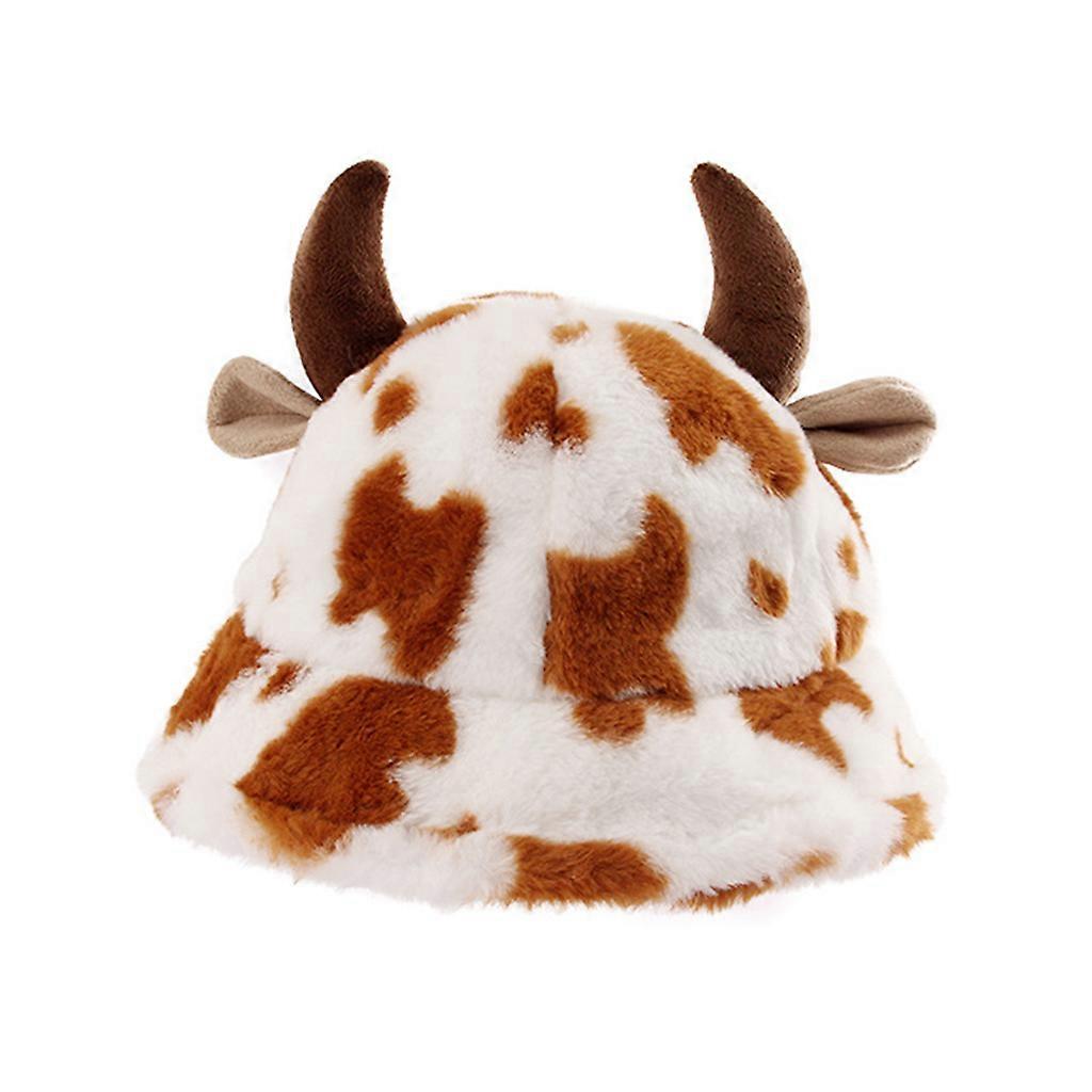 トレンディな牛のパターンの洗面器の帽子暖かい牛の角漁師の帽子秋冬のバケツキャップの女性カップルのためのギフトガールフレンドカーキ