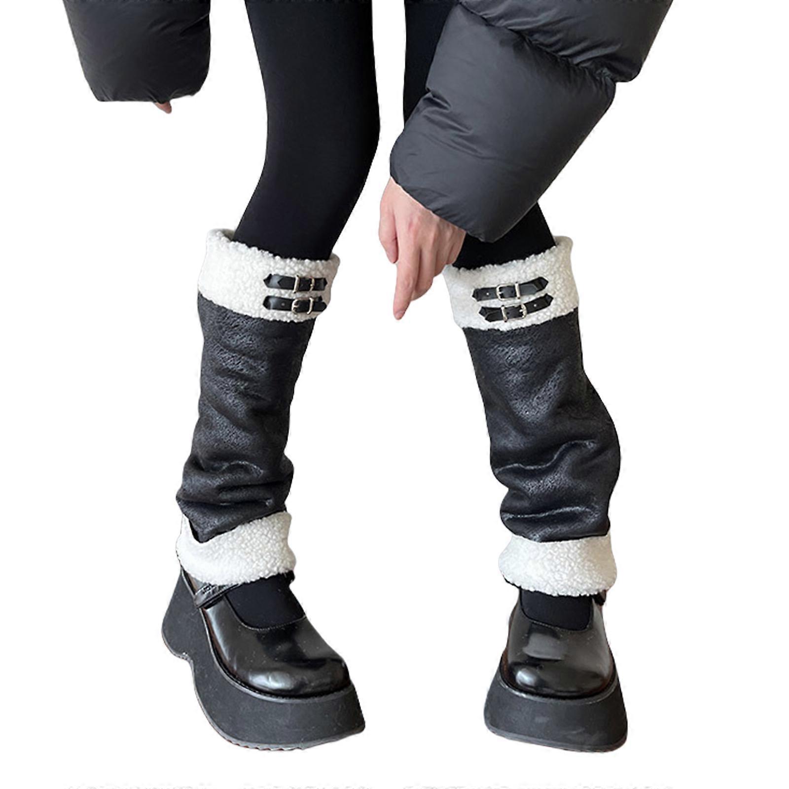 קטיפה לקצץ סיבוב אזיקים מחממי רגליים עם קשתות מבטא הנעלה נעימה לבני נוער ונשים דמוי עור מגף חפתים מכסה אבזם חגורה ארוך