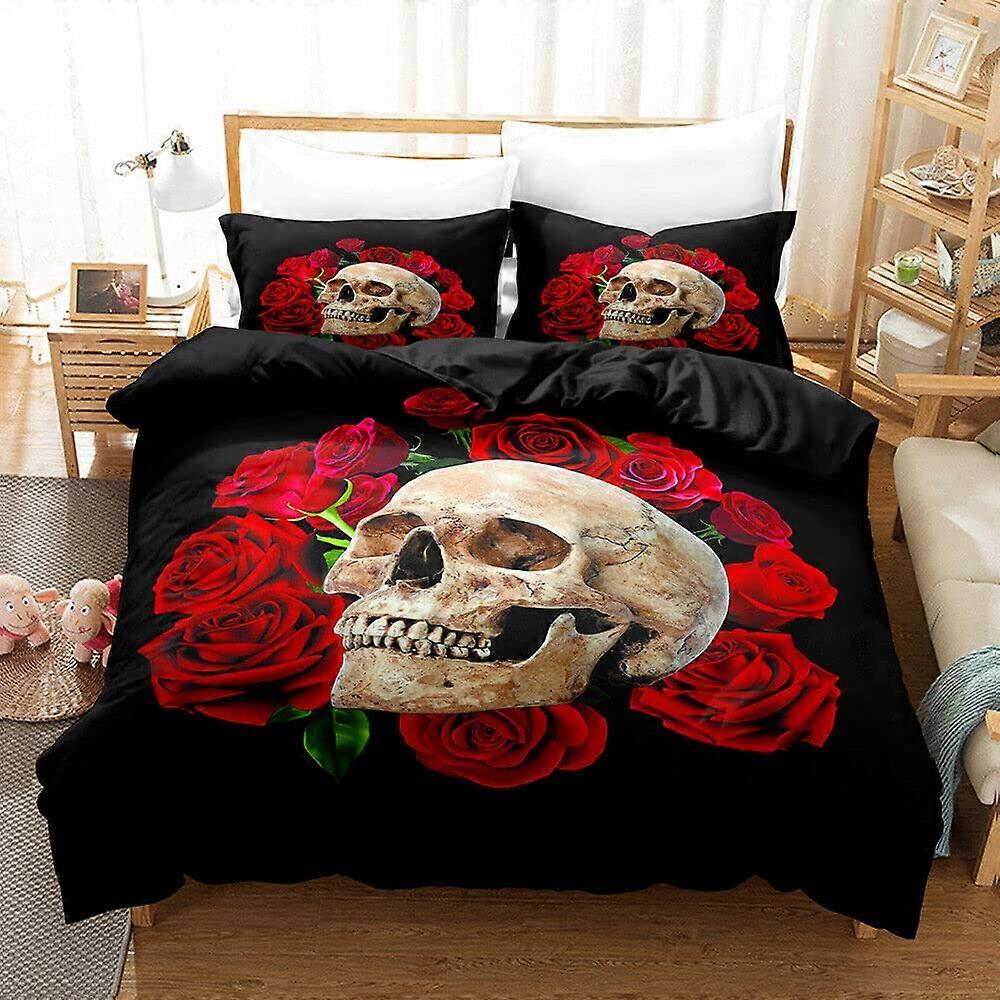 3 Piece Bedding Set With 3D Printed Skull Rose Skeleton Design For Home Textiles Skull Rose Bedding