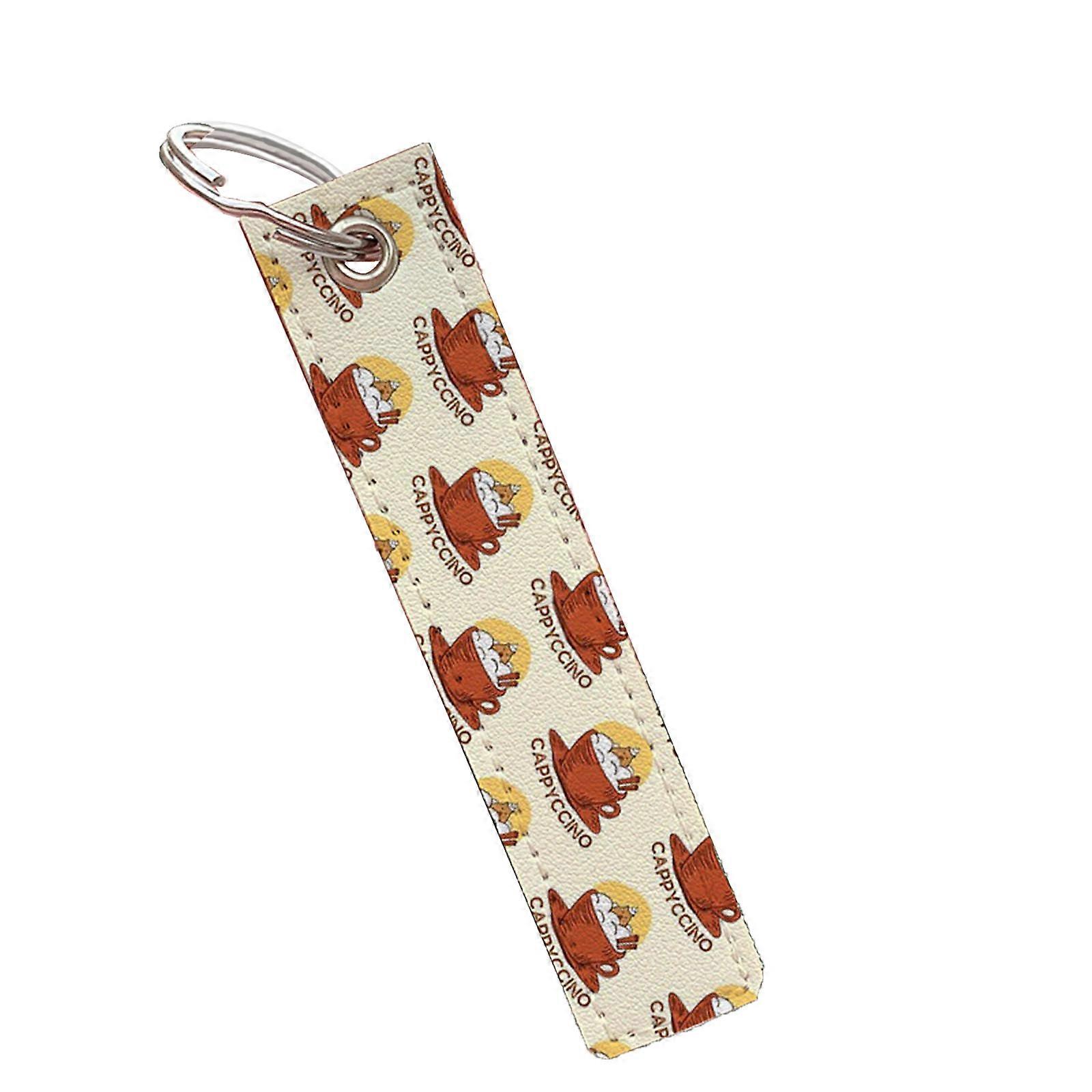 Pu Keychain Rectangle Strap Pendant Keychain Fashion Jewelry for Women Girl Capybara Pattern Keyring for Backpack Purse