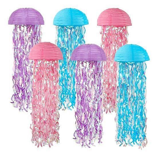 6 Pack Jellyfish Lanterns Gradient Blue Ocean Themed Paper Lantern Decorations Beach Pool