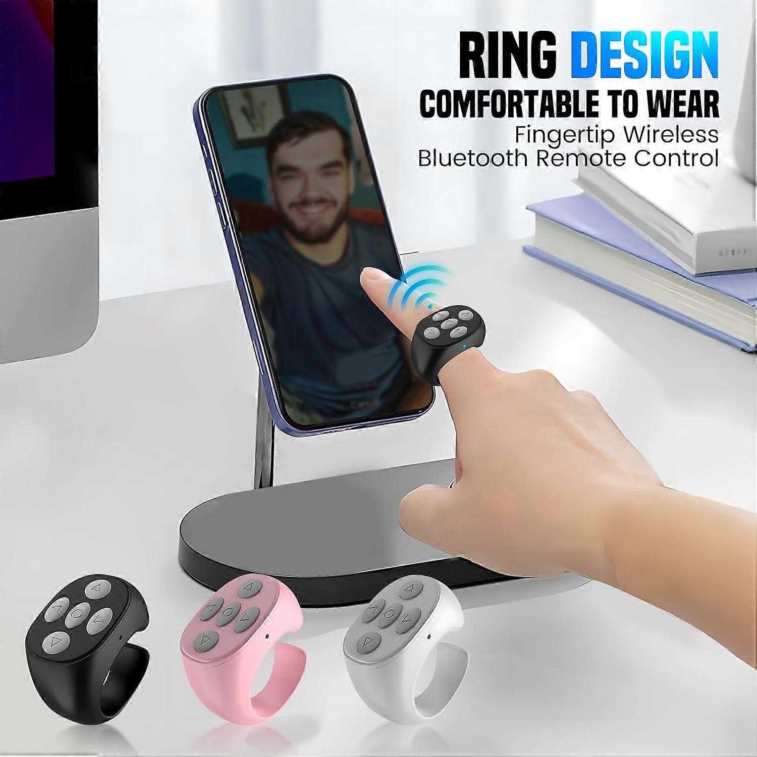 Wireless Bluetooth Remote Control 2025 Bluetooth Ring, Phone Screen Auto Clicker, Camera Shutter Remote, Black Ring