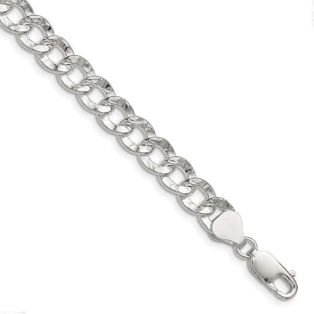 925スターリングシルバー7.6mmハンマー縁石チェーンブレスレットリンクブレスレット女性と男性用-長さ:8〜9