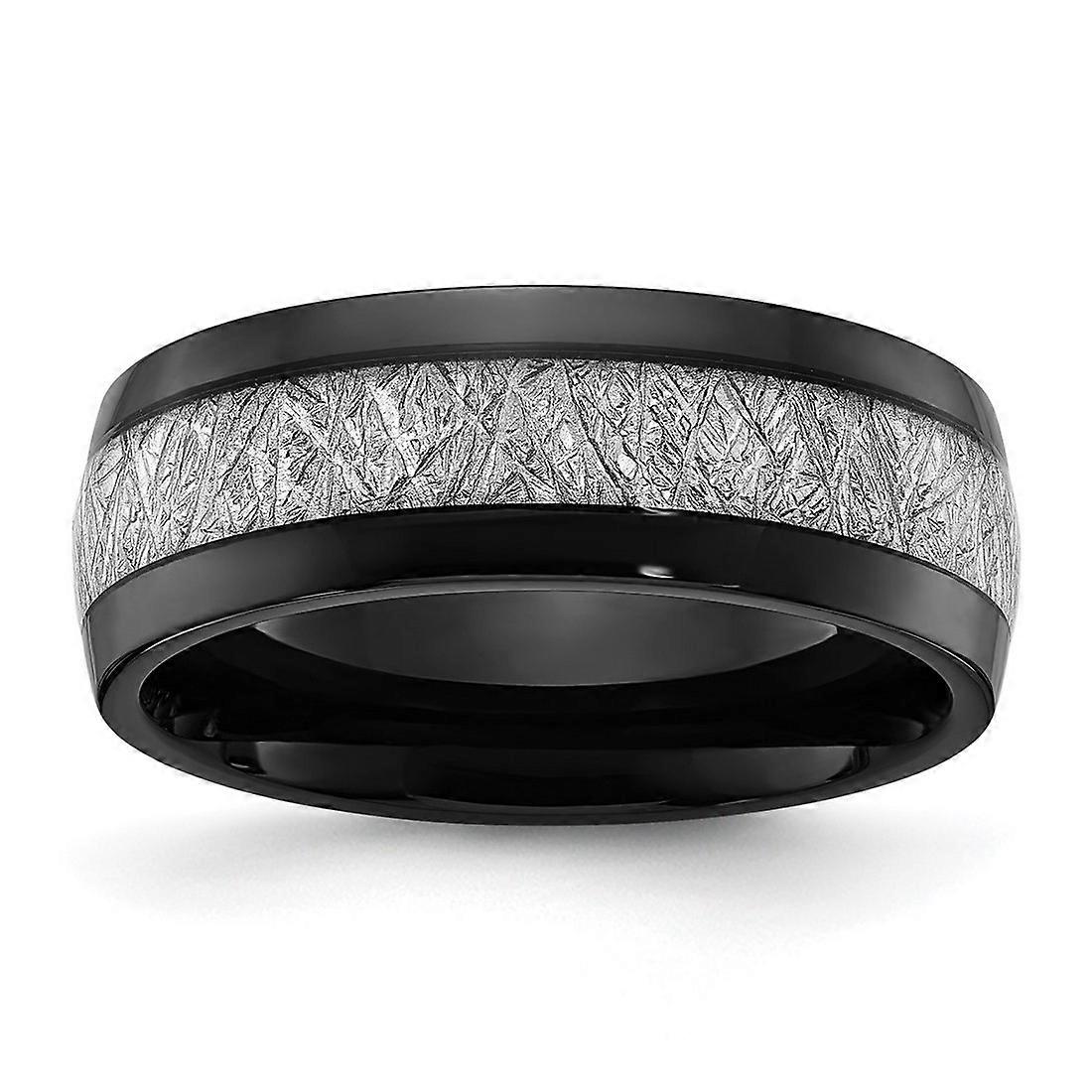 Titanium Polished Black Ip Plated With Imit. Meteorite Inlay 8mm Band-Band Style Ring for Women and Men - Ring Size: 8 t
