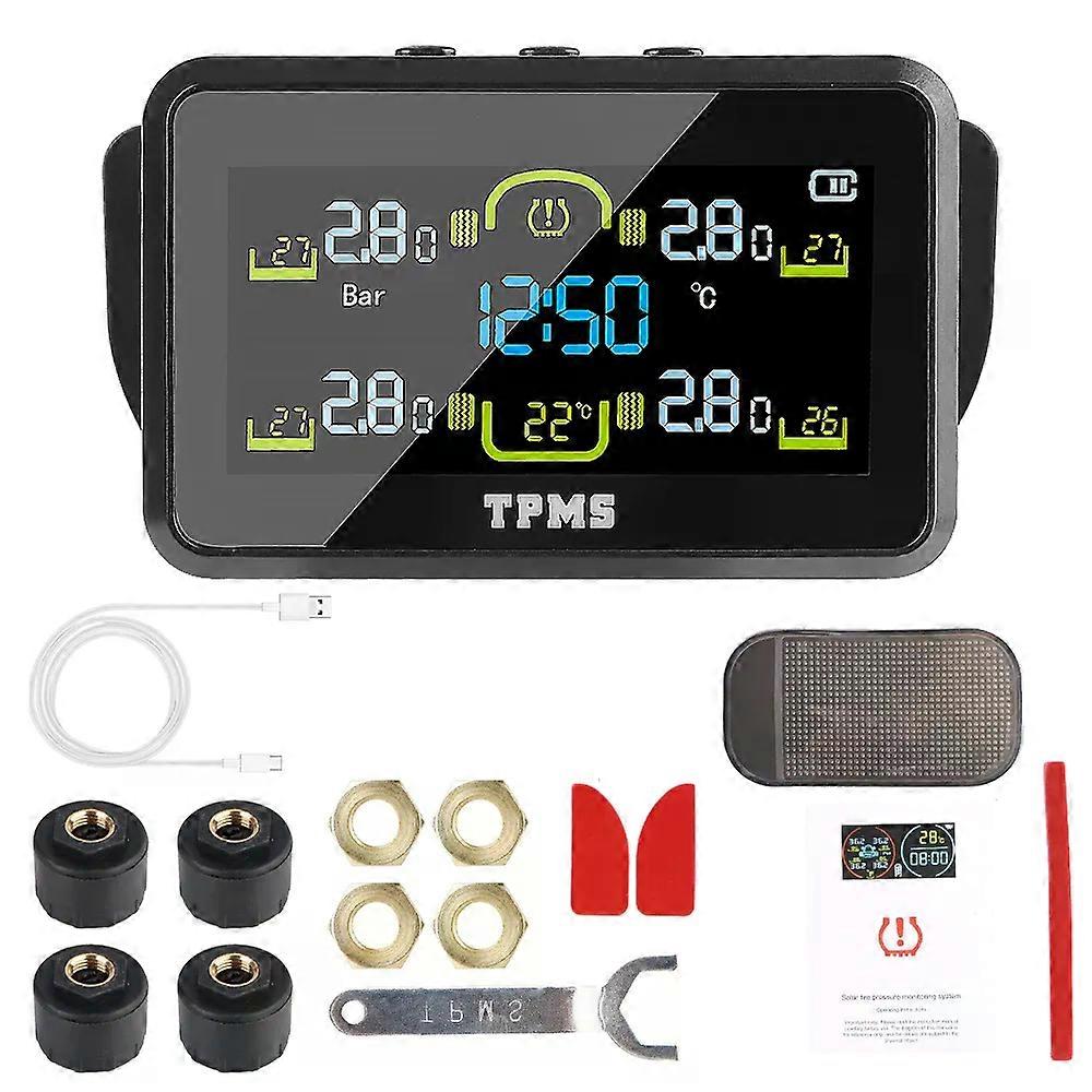 con With 4 External Sensors T14-1 Temperature Warning Fuel Save Tire Pressure Monitoring System Solar TPMS Car Tyre Pressure Monitor