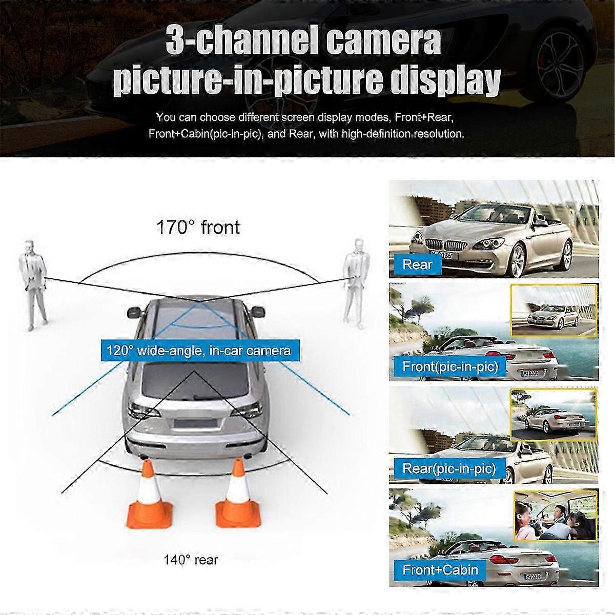 4Inch Touch Screen Car DVR 1080P Dash Cam Front Inside Rear Camera(B) - FFA