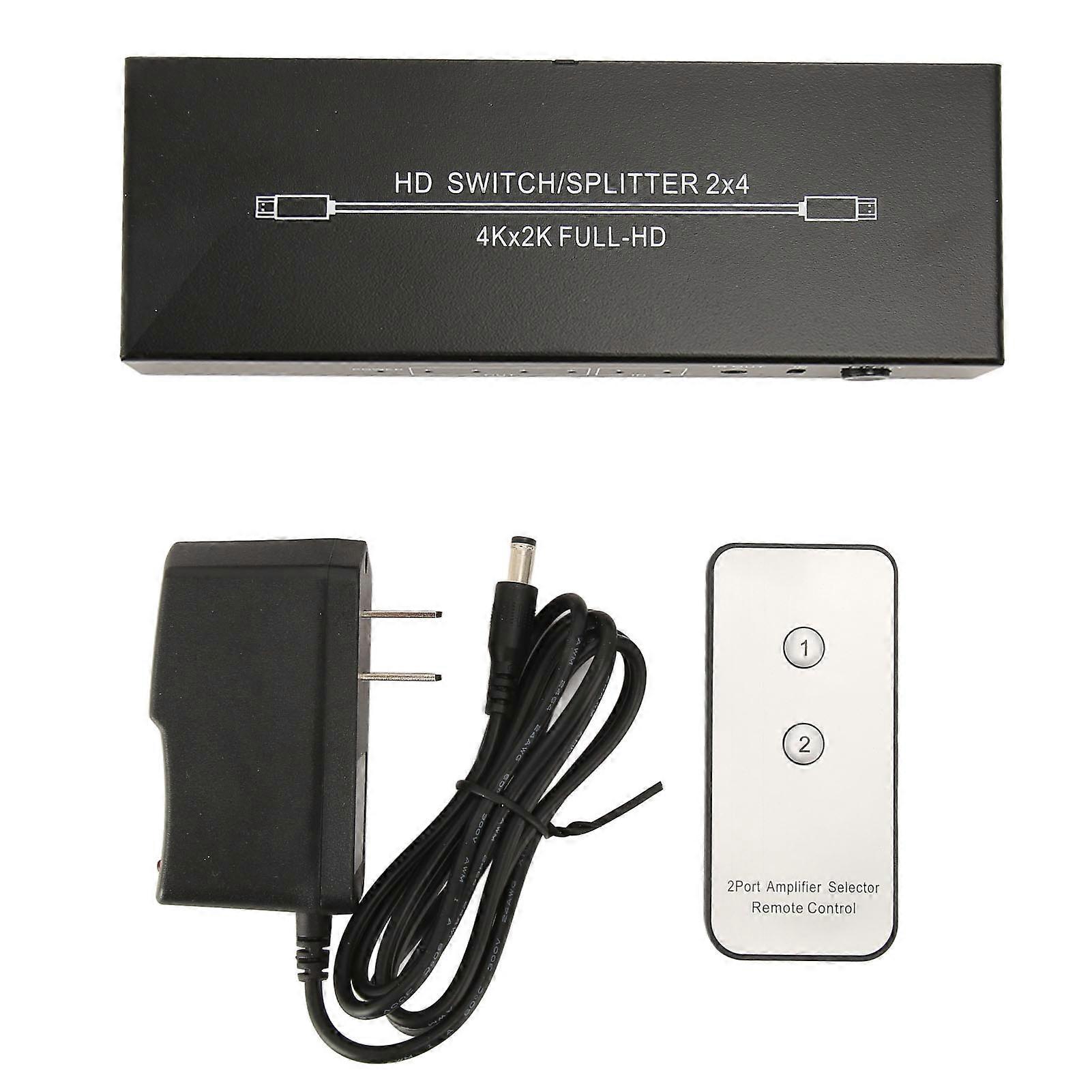 2x4 HD Splitter 2 in 4 Out 4Kx2K At 60Hz HD Multimedia Interface Switch with Remote Control
