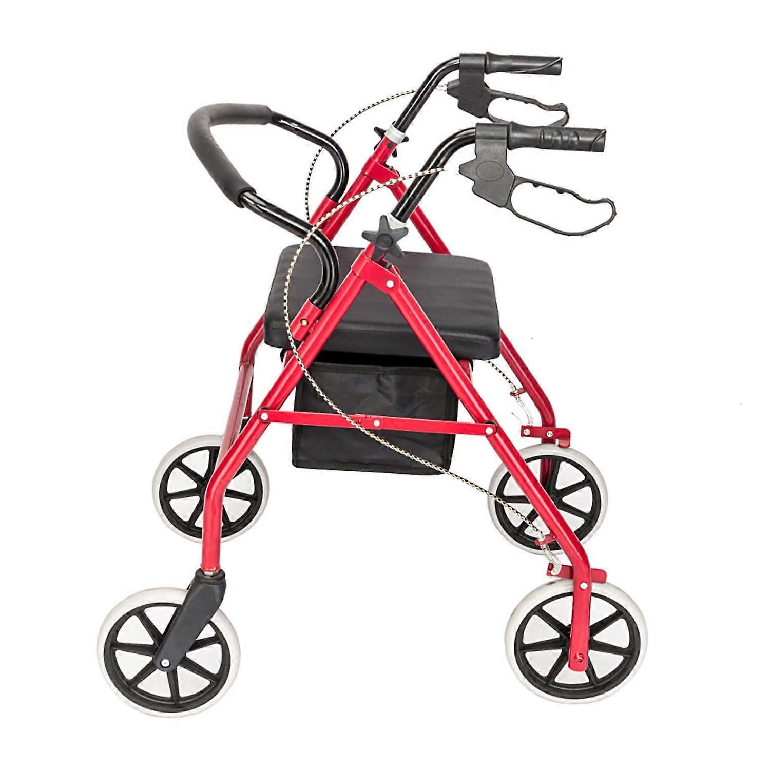 Steel Walker with Wheel, Foldable, Adjustable Handles, Rolling Walker for Seniors, Walker for Mobility Impaired, Under Seat Storage, Red, 300lb