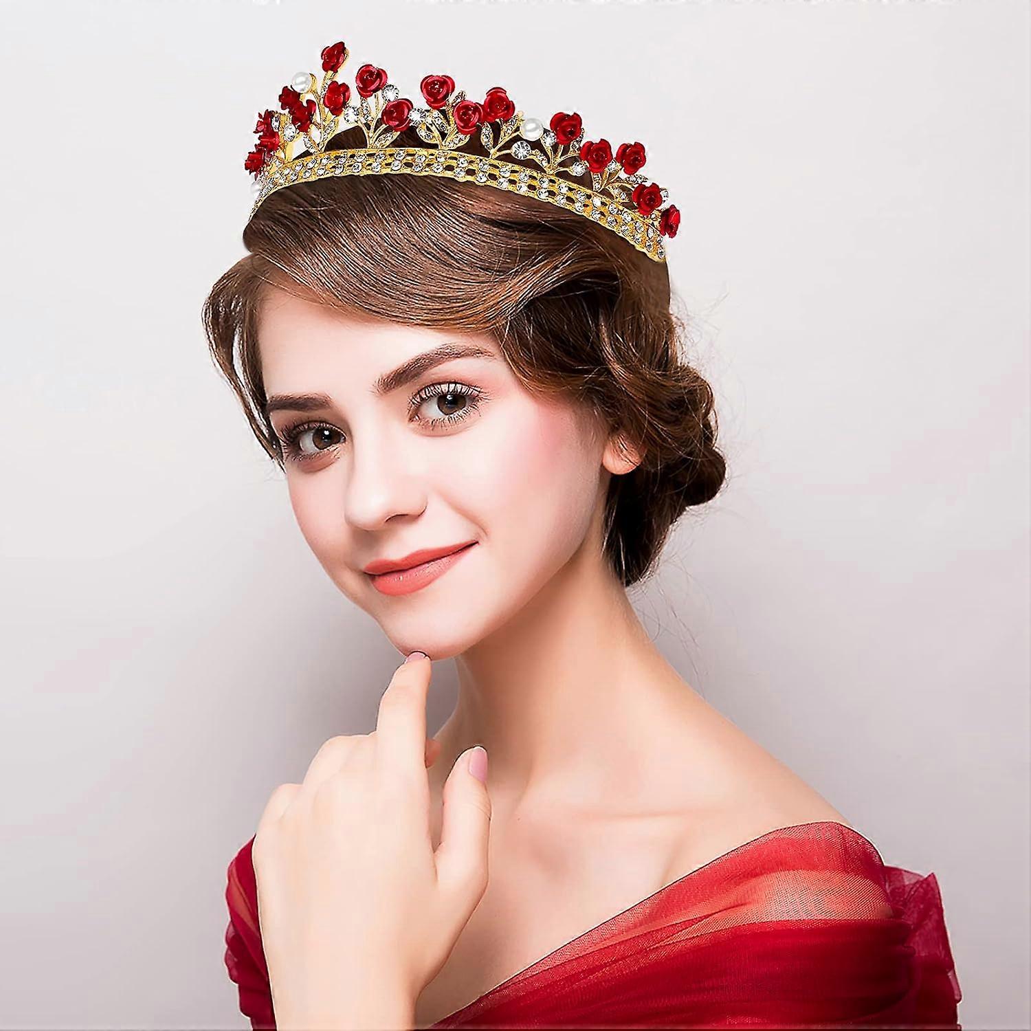 Red Rose Bridal Tiara Bride Headdress Alloy Rhinestone Wedding Crown for Prom, Red Rose Bridal Tiara Bride Headdress Alloy Iceland | Ubuy main image 3