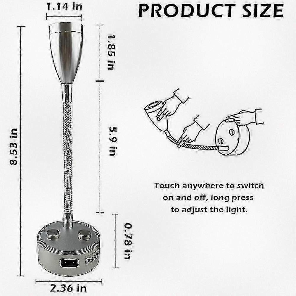12v-24v LED Reading Light, Dimmable Reading Lamp with USB Charger, Suitable for Camping, Travel, Truck, Trailer and RV Bedside Use, 2pcs-Bla