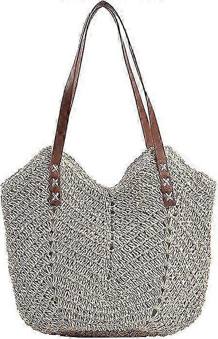 Women's Beige Straw Shoulder Bag