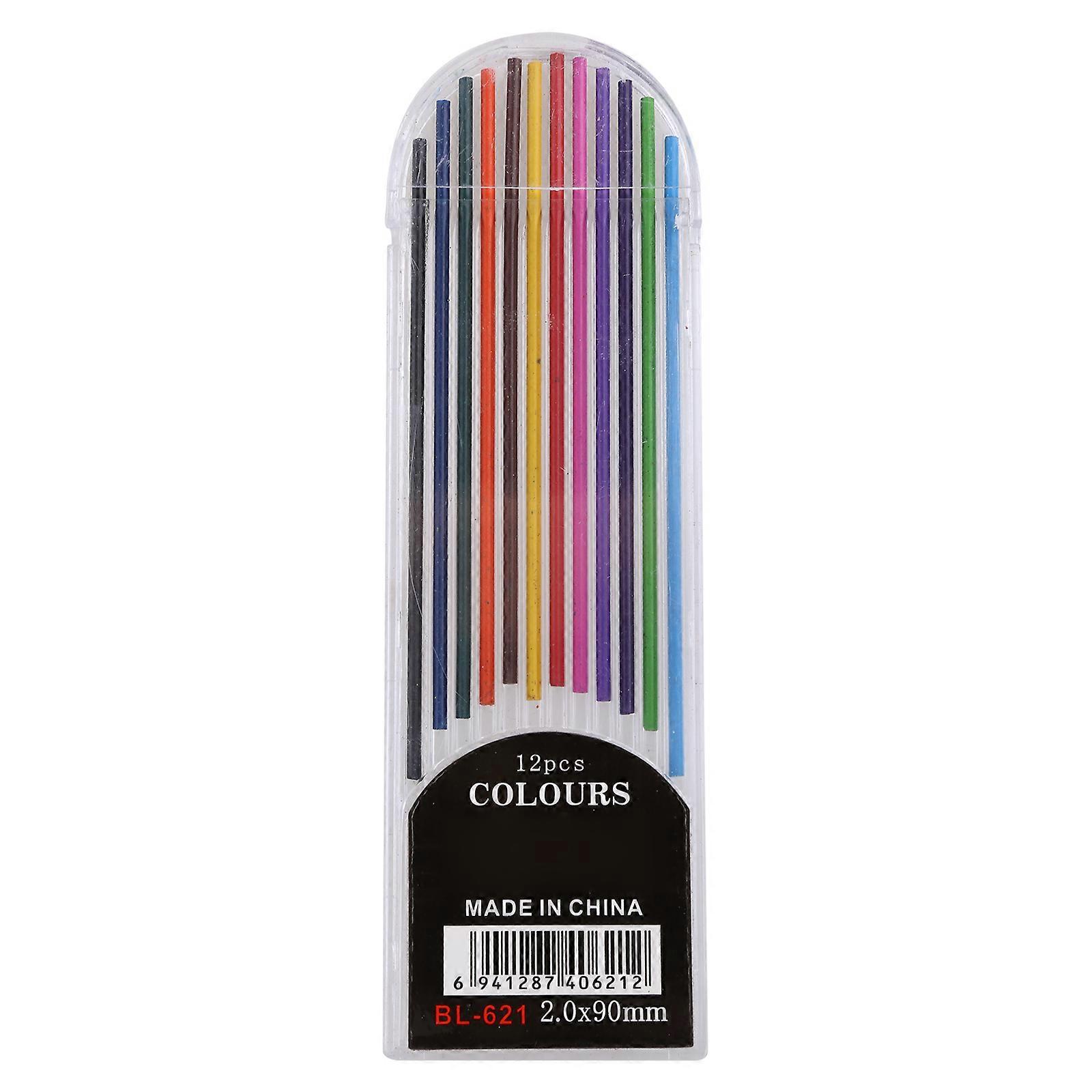 12Pcs 2.0 mm μηχανικά χρώματα μολυβιού 2B μολύβδου ανταλλακτικά σχέδιο σχέδιο γραφής craf μικτό χρώμα