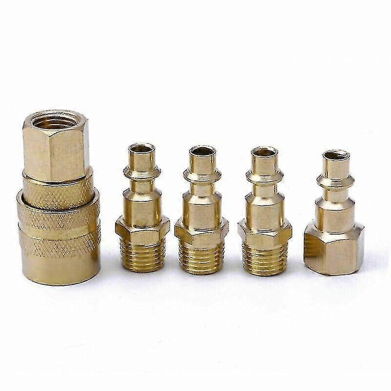 1/4 Npt Air Line Hose Compressor Fitting Coupler Connector Tool Parts(gold)(5pcs)