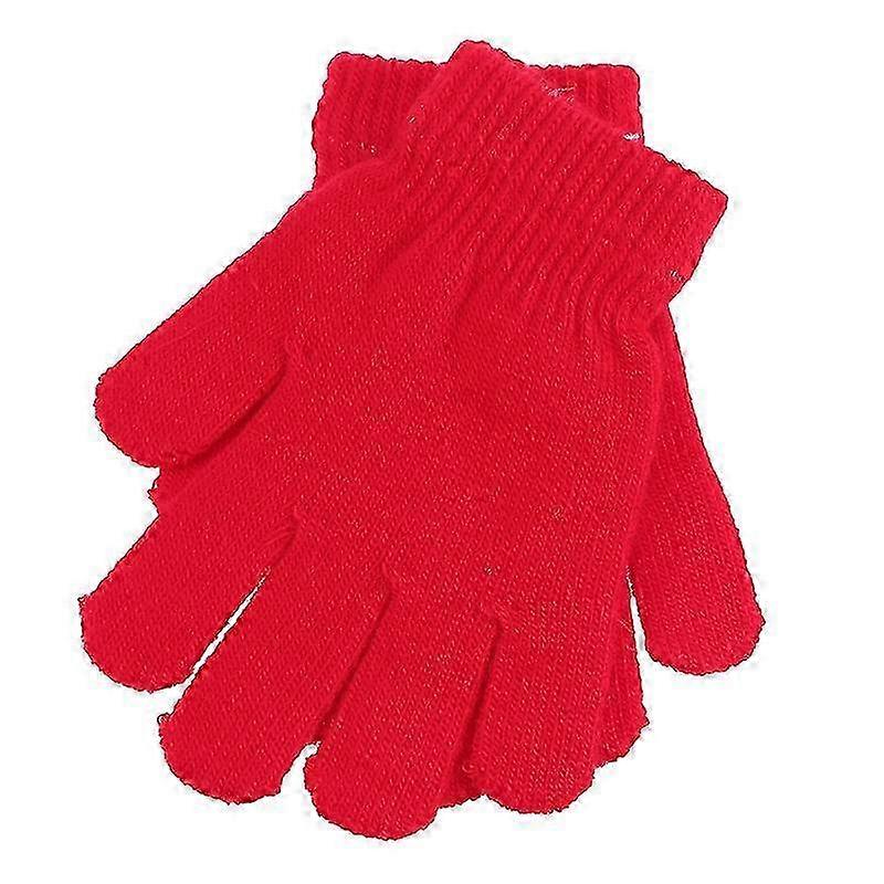 Warm Knitted Solid Color Five Finger Gloves for Children Ages 4-12 for Autumn and Winter (Red) Suitable for Certain Brands