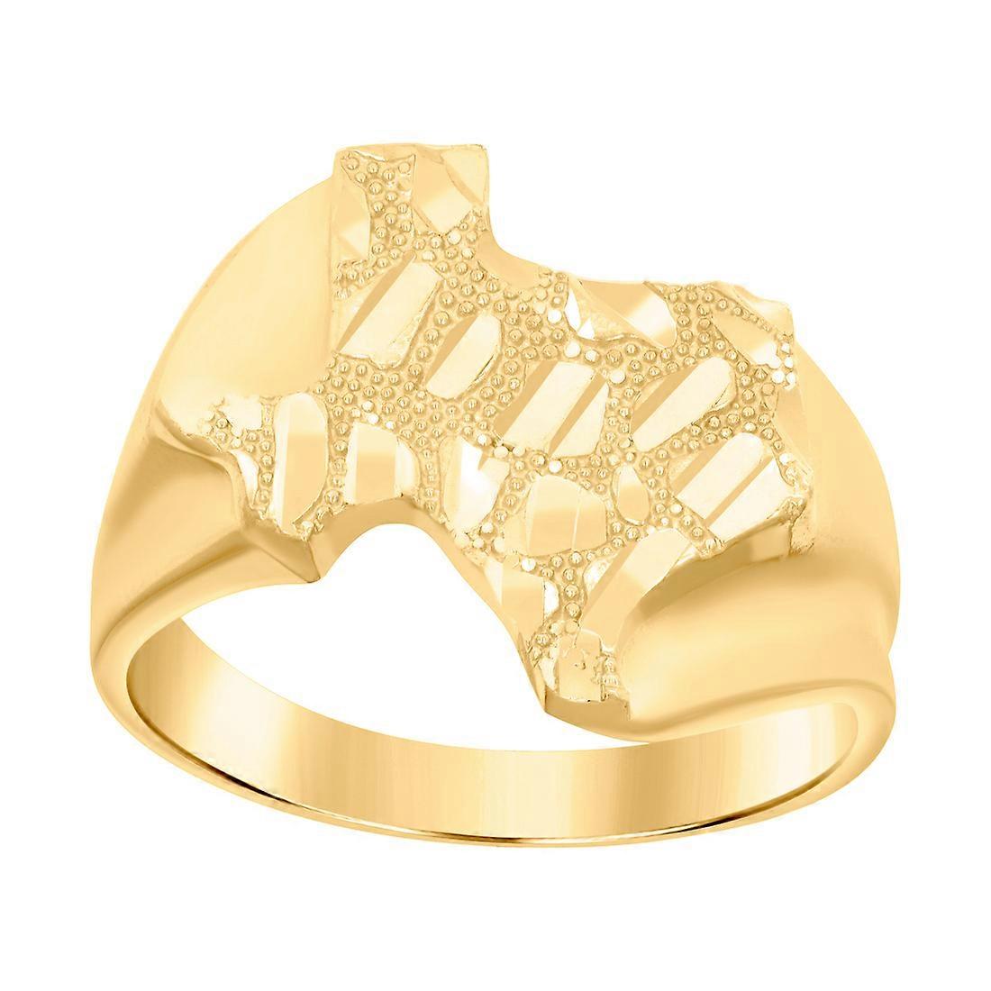 10Kイエローゴールドメンズテキサスマップリング17.4x17.4mmワイドリング男性用 - 3.7グラム