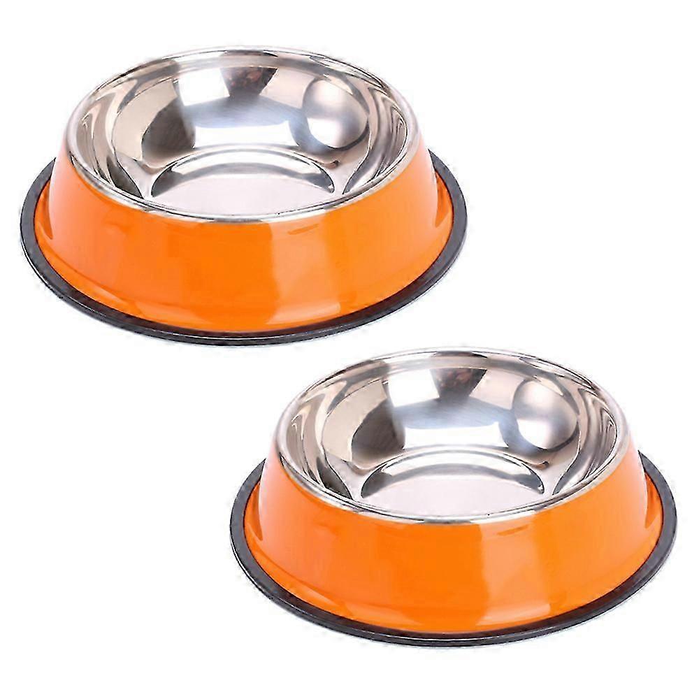 أطباق البرتقالية المصنوعة من الفولاذ المقاوم للصدأ ، الغذاء والماء غير قابل للانزلاق المضادة للانزلاق ، أطباق جرو الأليفة القابلة للتكديس (2 عبوة) جديد
