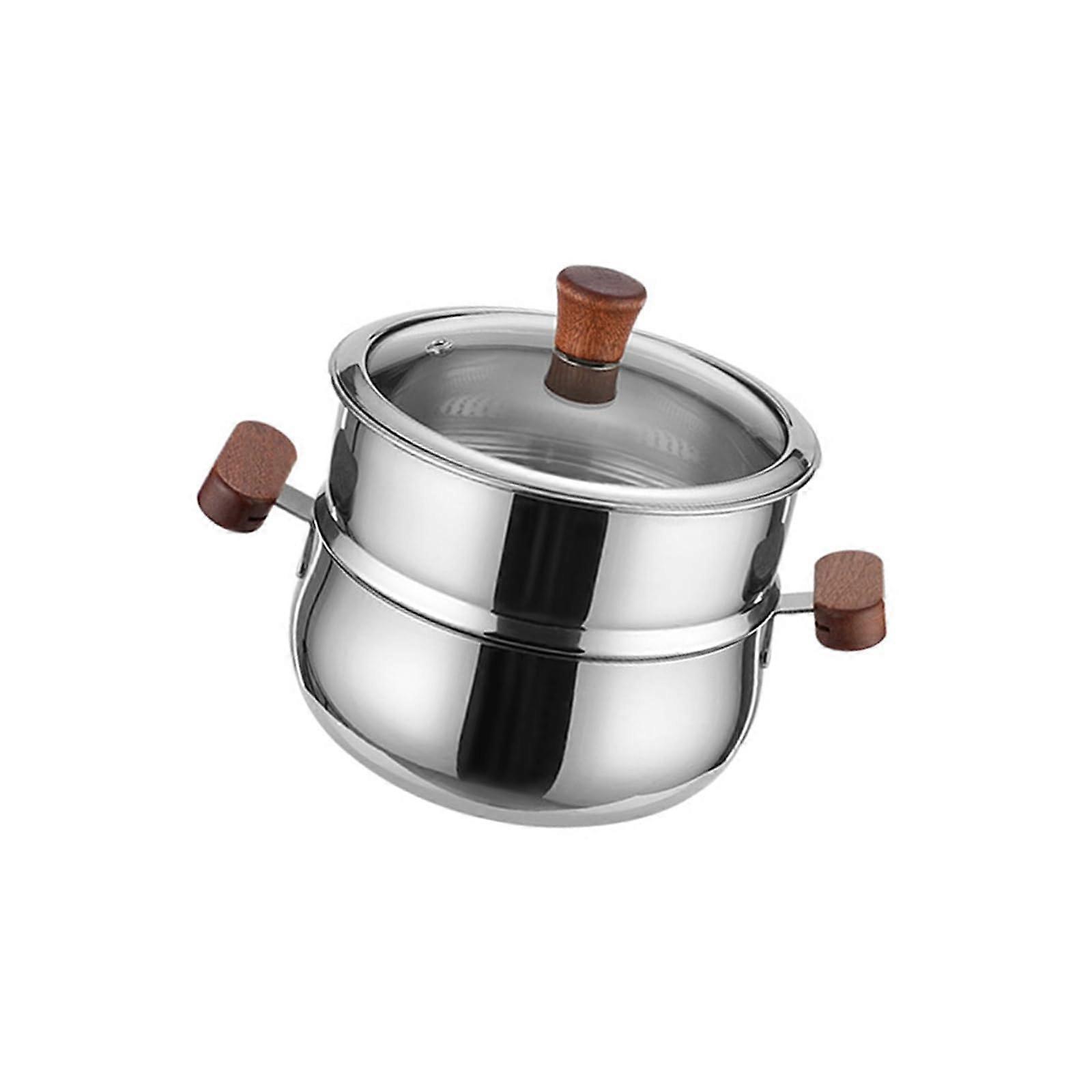 Silver Stainless Steel Pots With Glass Lid For Soups And Stews Double Layer Size L Cookware