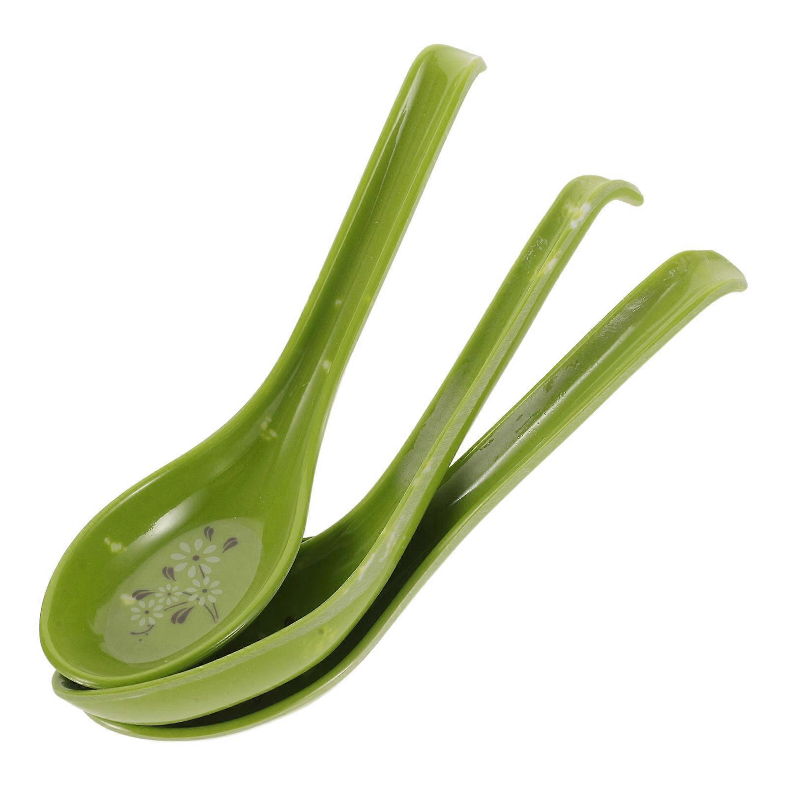 3pcs Ceramic Style Long Handle Spoons Soup Spoon Tableware Anti Slip Porridge Spoon Kitchen Utensil for Home Kitchen Green