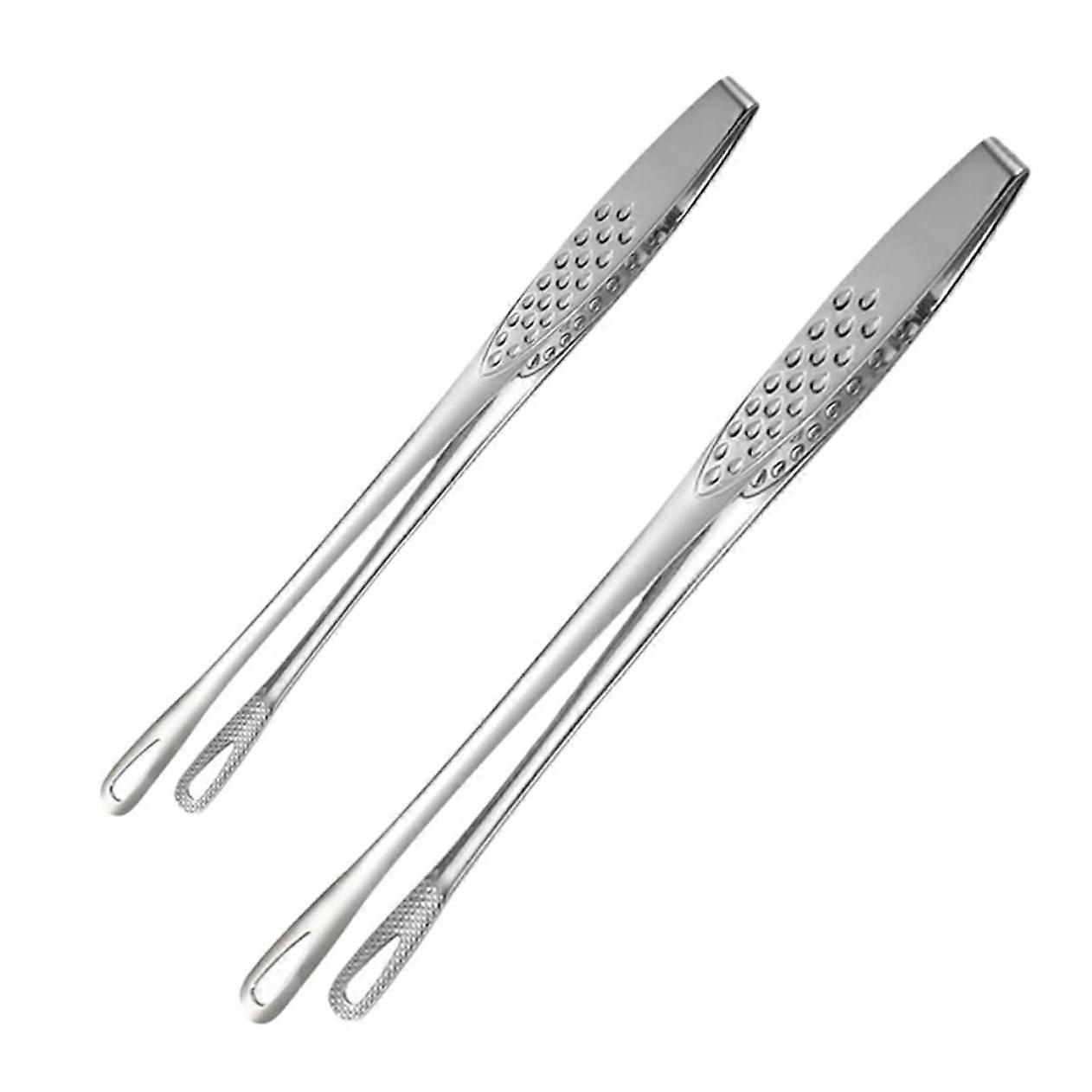 Stainless Steel Grill Tongs Set of 2 with Food Clips, Non-Slip Handles, Ideal for Grilling and Baking