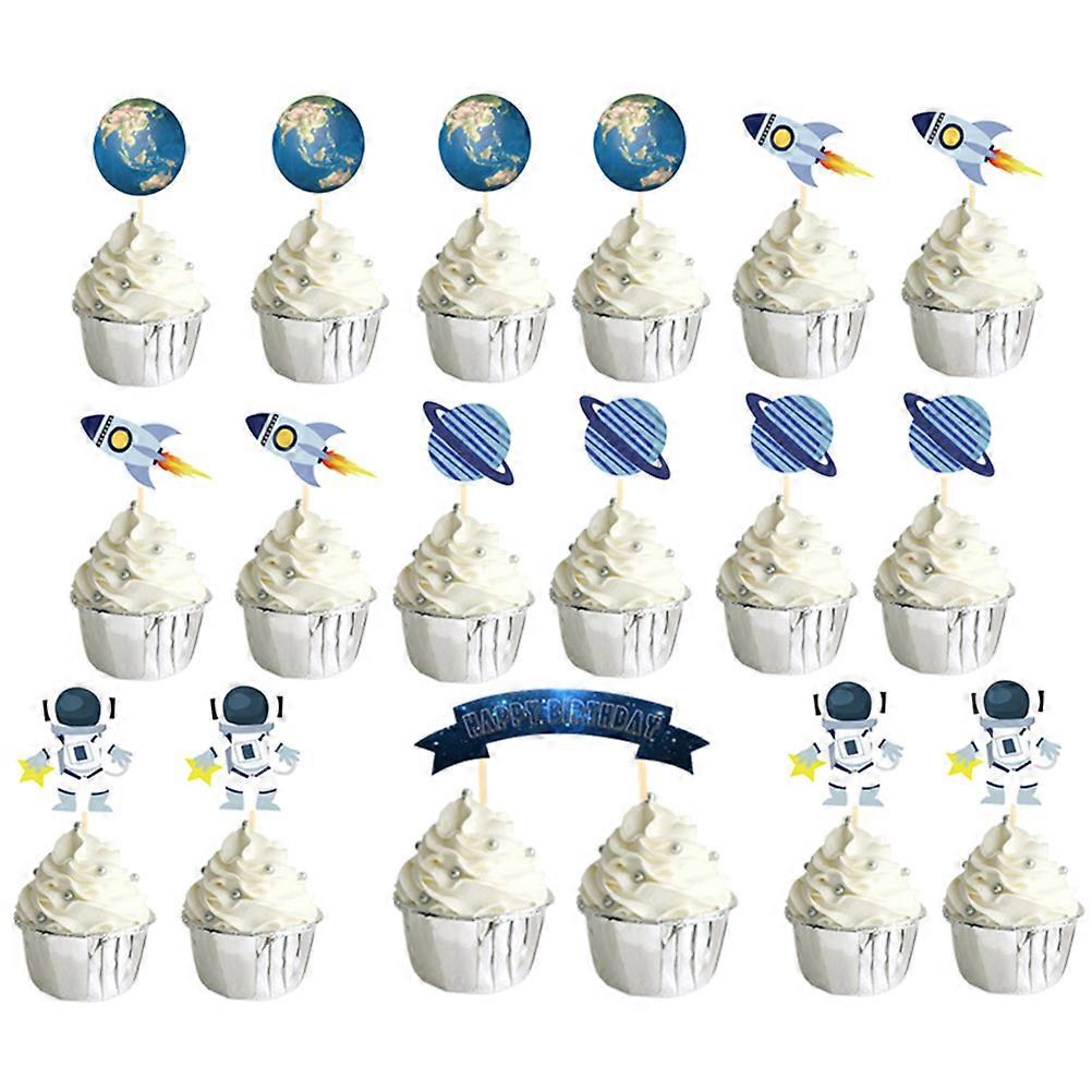 Birthday Cake Picks Outer Space Dessert Toppers Assorted Color Cake Decoration Dance Party 26Pcs