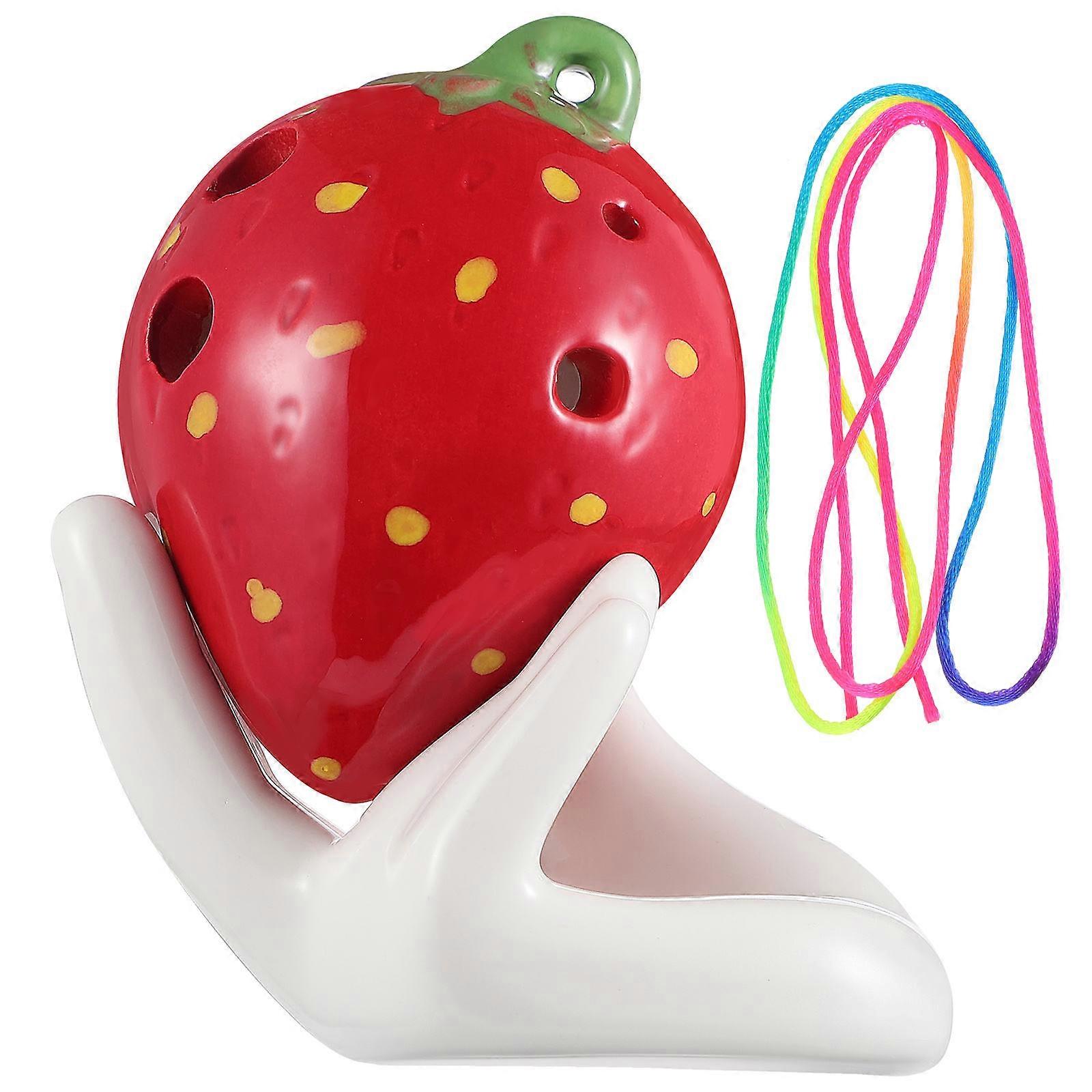 Six Hole Ocarina Musical Toy Strawberry Shaped Ceramic Plaything for Children and Beginners Home Practice Instrument with Lanyard 1 Set