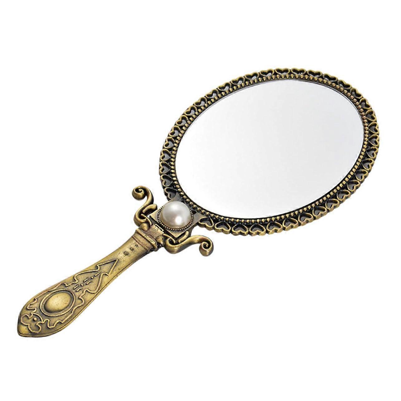 Mirror With Handle Travel Cosmetic Mirror, Oval Double-Sided Zinc Alloy, Small Vanity Mirror