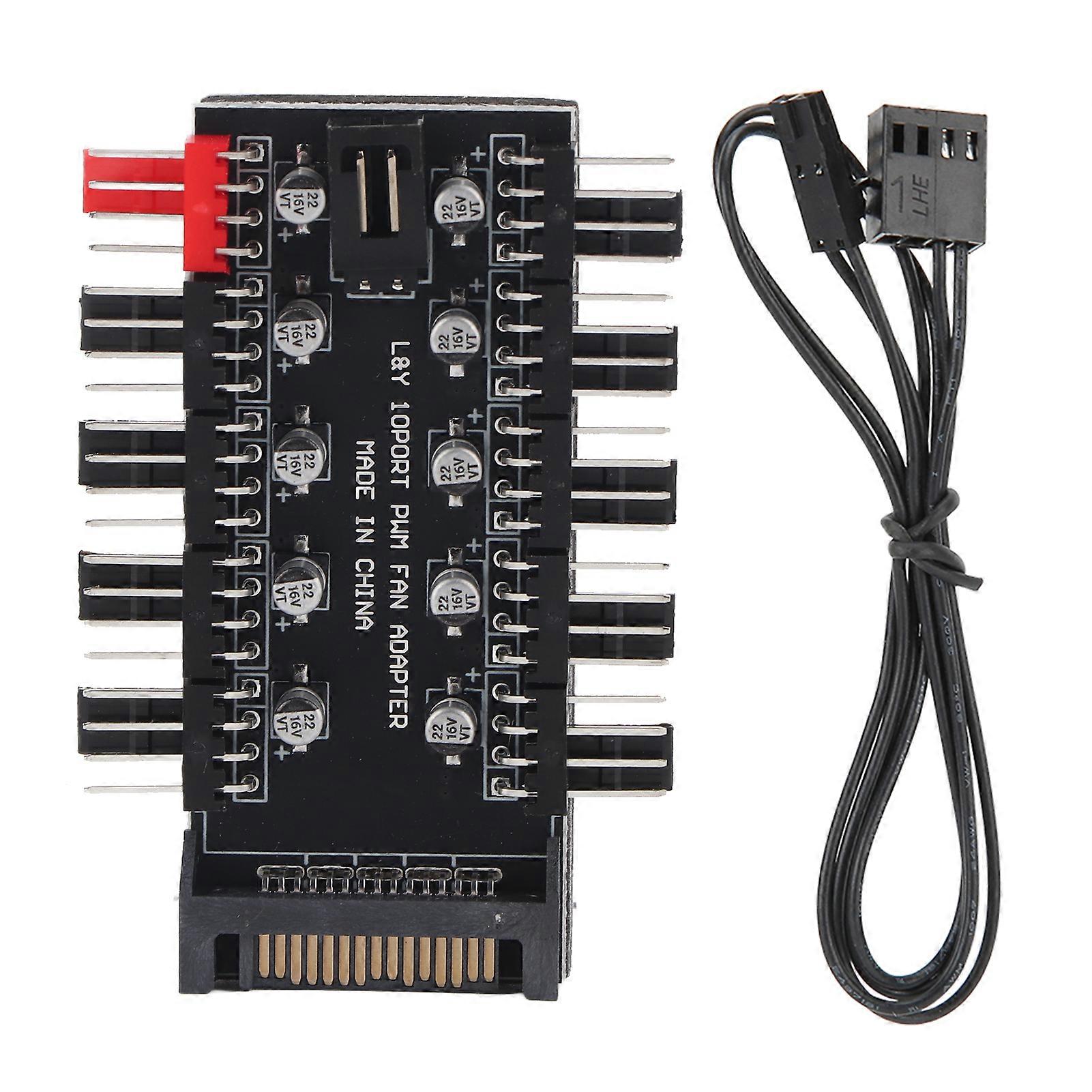 PC Chassis Fan Hub, Temperature Controller, 4 Pin CPU Cooling Hub for Computer Case with PWM Cable and SATA Interface