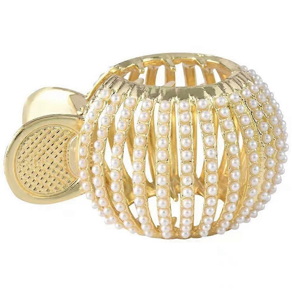High Ponytail Holder Gold Claw Clip with Pearls for Daily Use and Styling