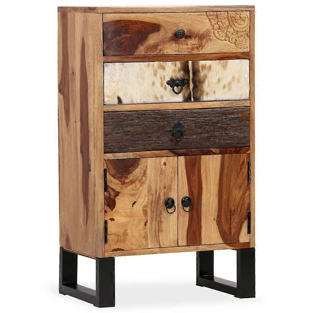 Rustic Solid Wood Cabinet, Exquisite Craftsmanship Solid Sheesham Wood Storage Unit with Unique Touch for Living Room Kitchen