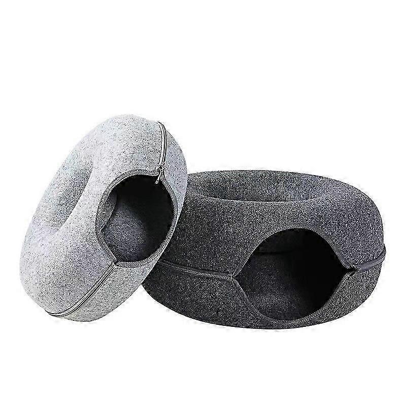 Tunnel pour chat en peluche pour chats d’intérieur, tunnel pour chat en forme de cercle de beignet 2 en 1 et lit pour chat