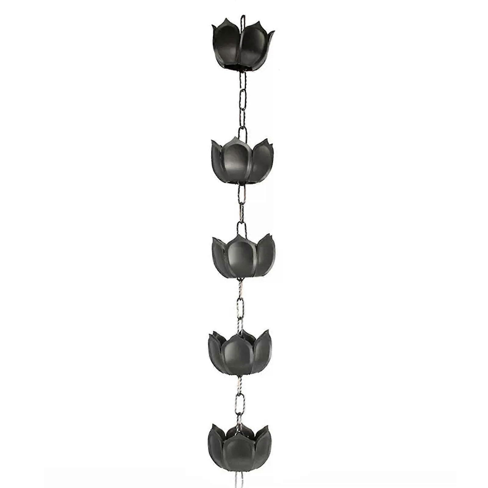Aluminum rain chains, lotus gutter chains with large cups, for gutter drainage, outdoor decor, and replacement for downspouts, black powdercoated