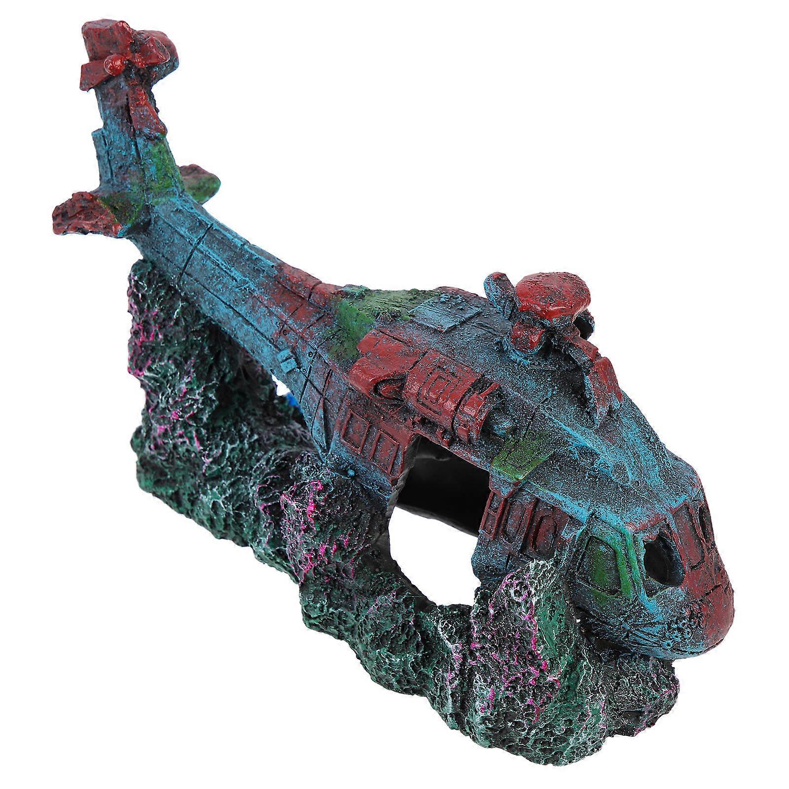 Crashed Plane Aquarium Decor Resin Material Fighter Wreckage Hiding Place for Fish and Shrimp 19X11.5X8CM 1Pack