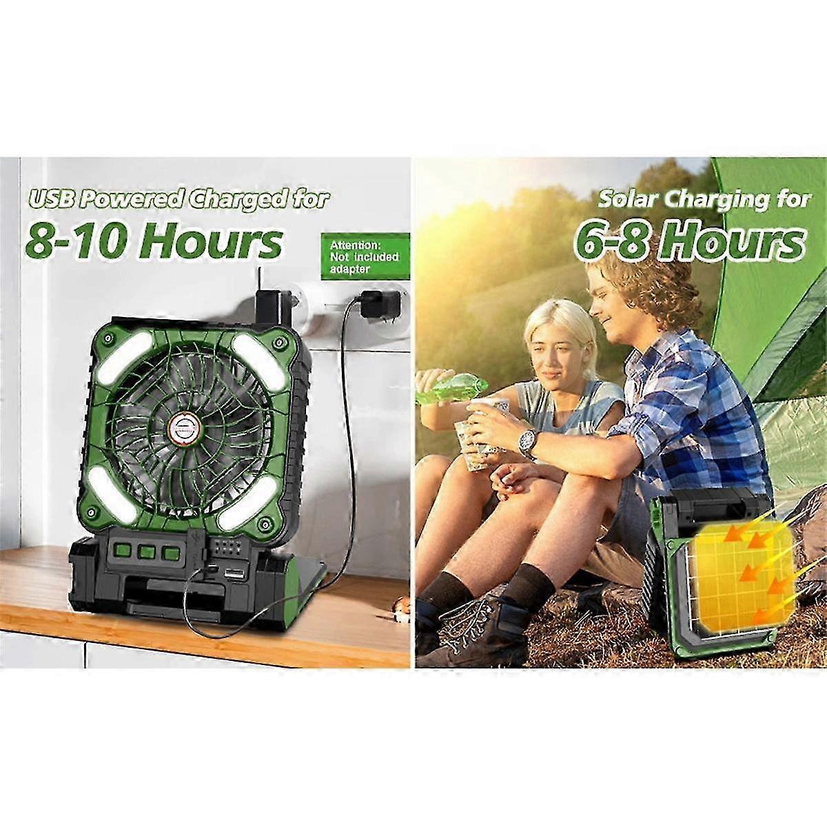 Ventilatore da campeggio ad energia solare con lanterna a LED Ventilatore da tavolo portatile pieghevole a 4 velocità per tenda da viaggio all'aperto per uso personale