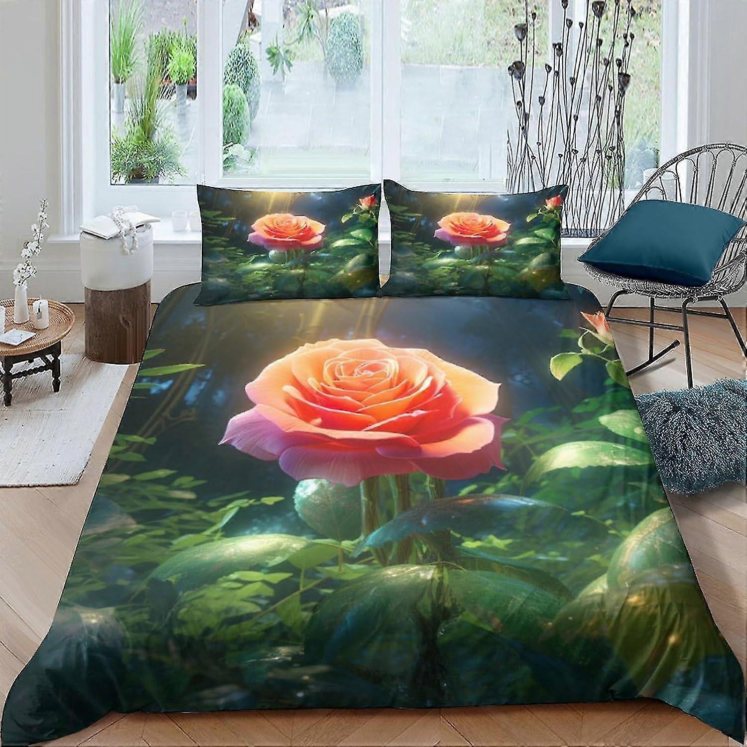 Gothic Rose 3D Comforter Cover Set for Kids Boys Duvet Cover 3 Piece Set Youth Teens Bedding Set with Zipper Closure Soft Microfiber