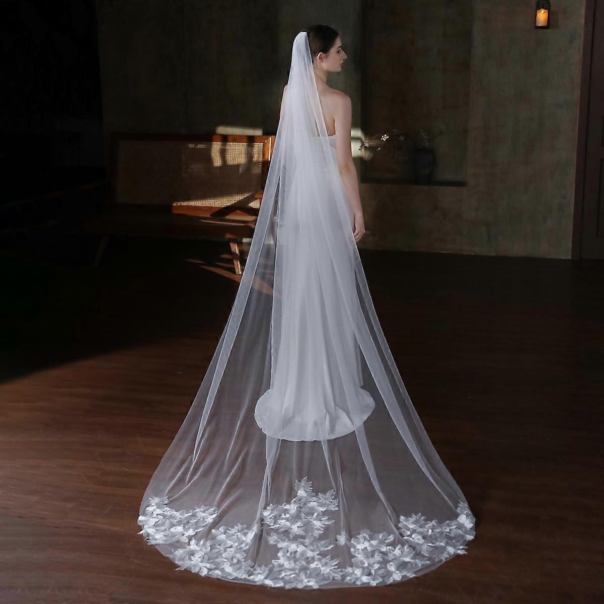 Wedding veil, lace, white, one layer, train, long, soft wedding veil