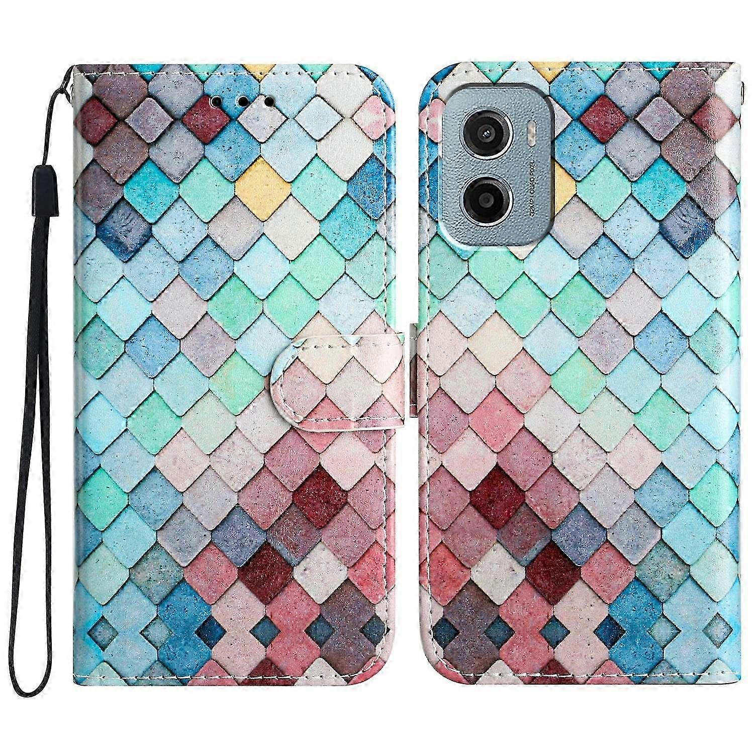 Printed Pattern Design Leather Wallet Case Cover for Compatible with Motorola Moto E15 4G G05 4G - Cat Design